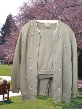 Sporting Club Hummingbird Bird Embroidered Button-Up Crewneck Sweatsuit Set